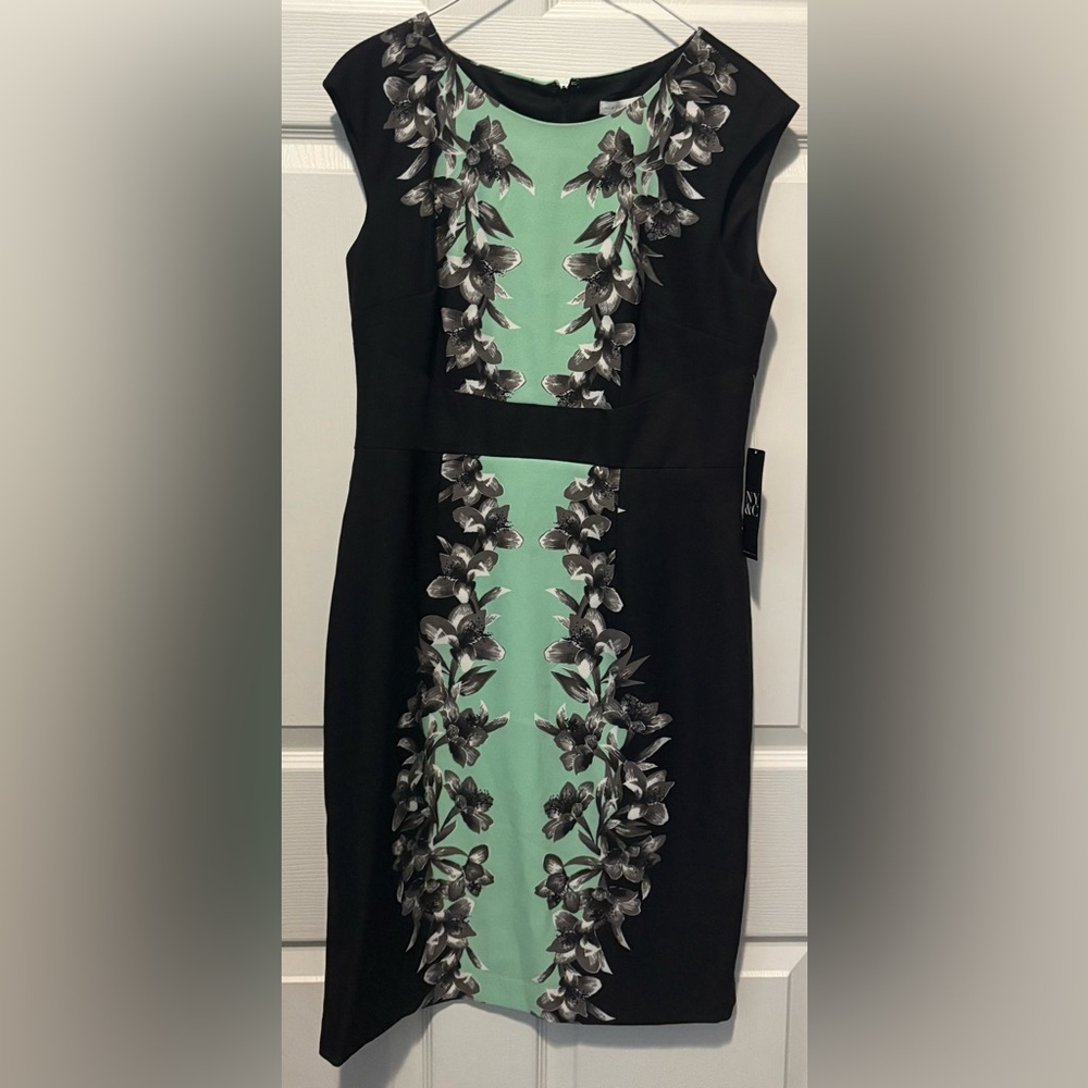 New York & Company Black and Green Floral Midi Dress